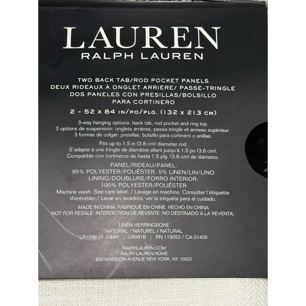 Ralph Lauren Curtains 2 Panels Blackout 52 x 84 Linen Blend Herringbone Natural
